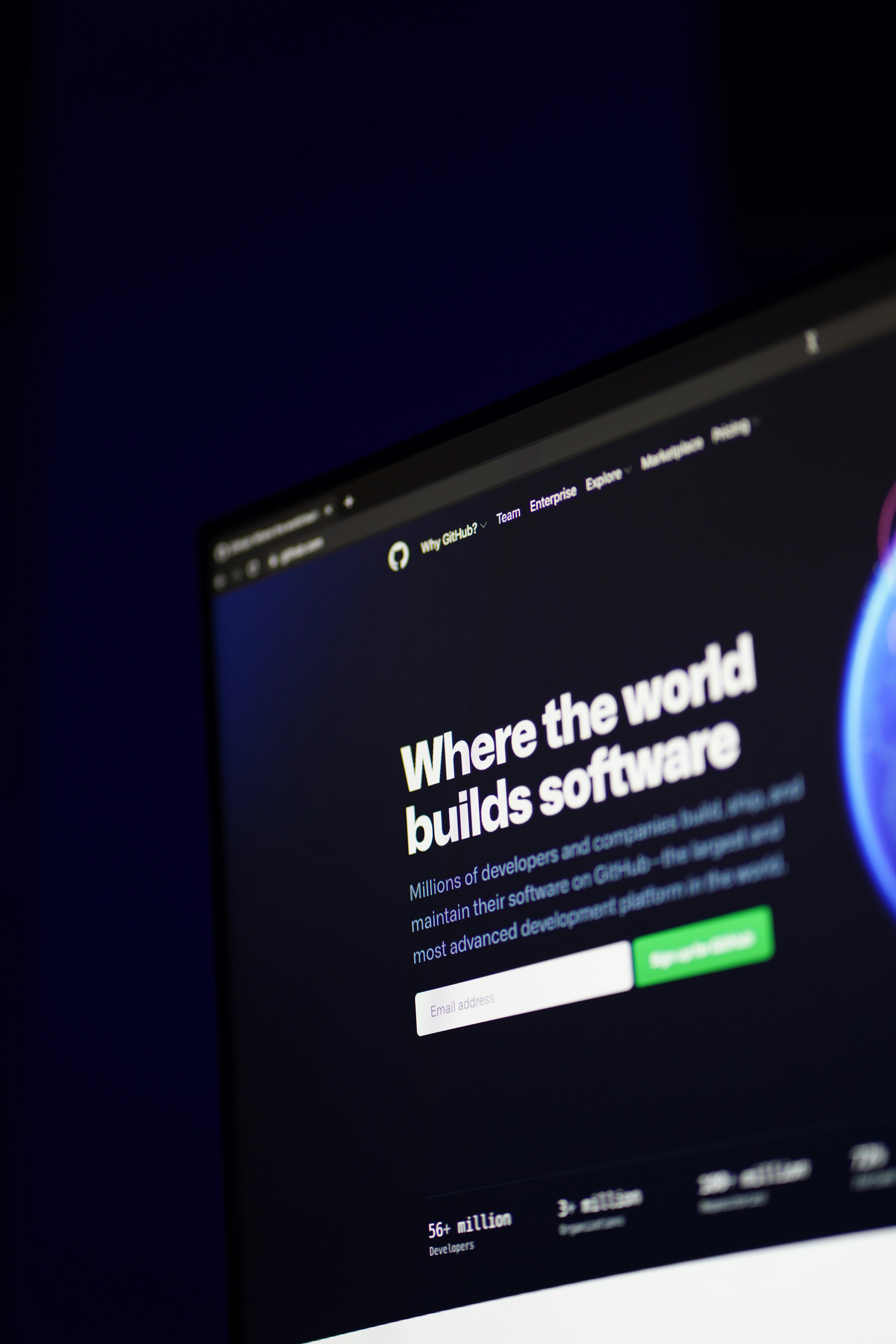 GitHub website on a computer screen